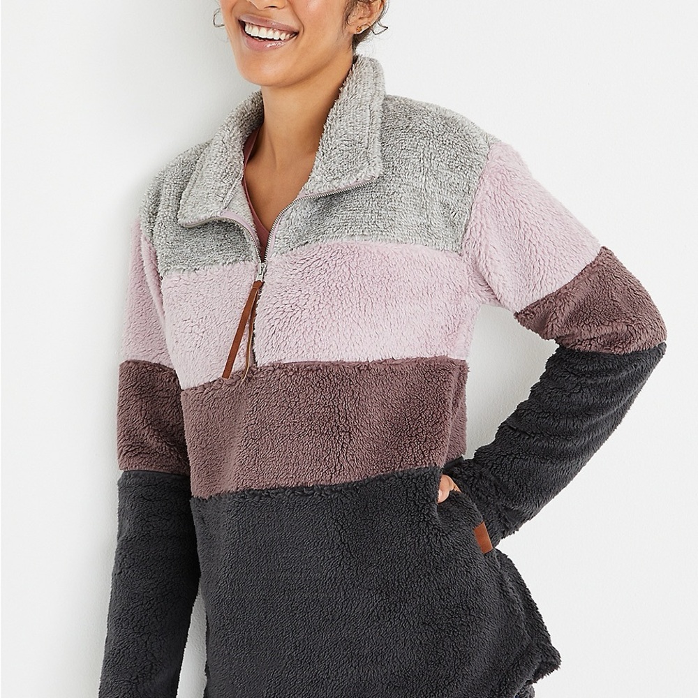 Colorblock Fleece Pullover Jacket
